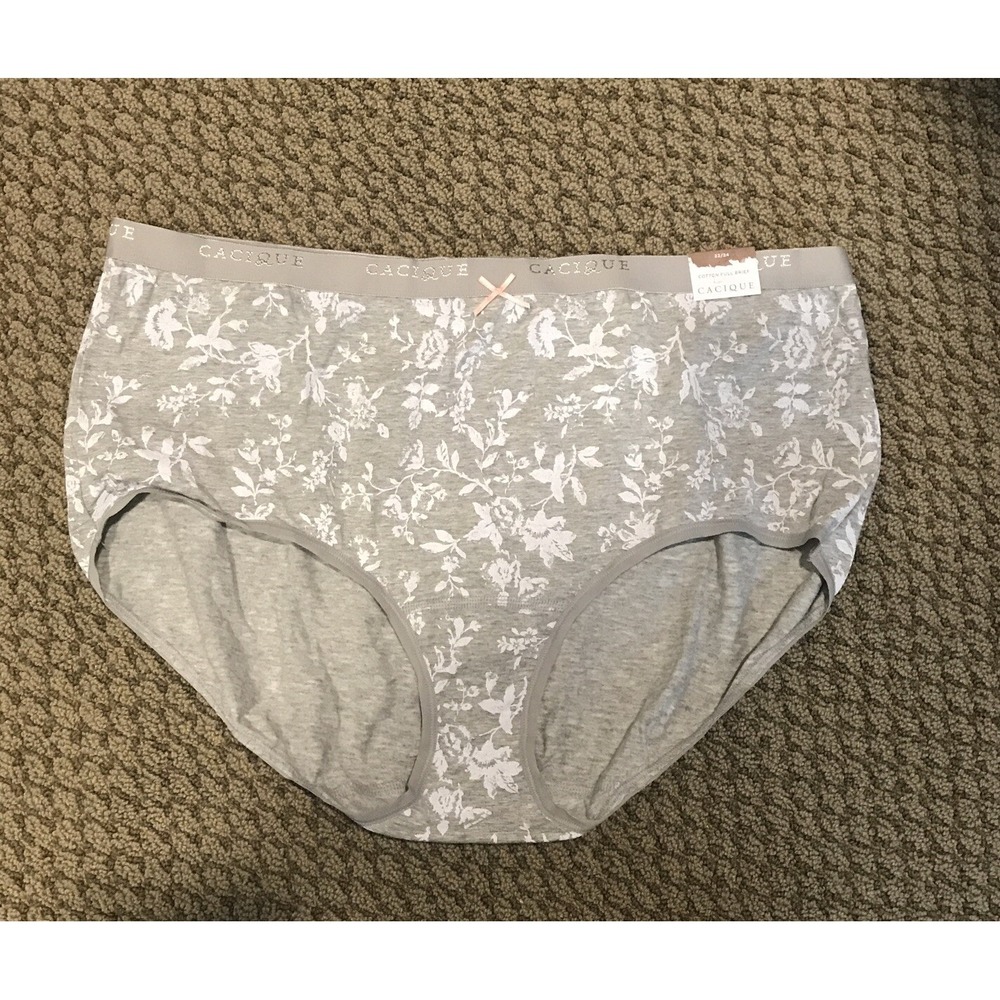 Cacique Womens Cotton Full Brief Panties Gray White Floral Size 22/24